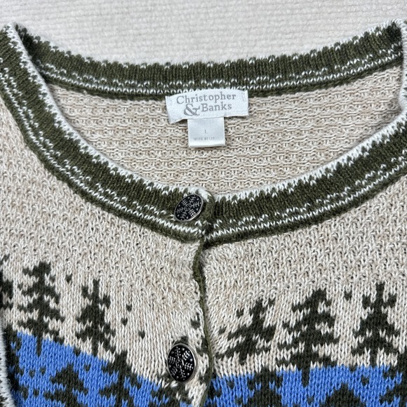 Christopher Banks Cardigan Large Fair Isle Sweater Winter Grannycore - Picture 2 of 7